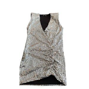Zara Silver Sequin Bodycon Mini Dress size S